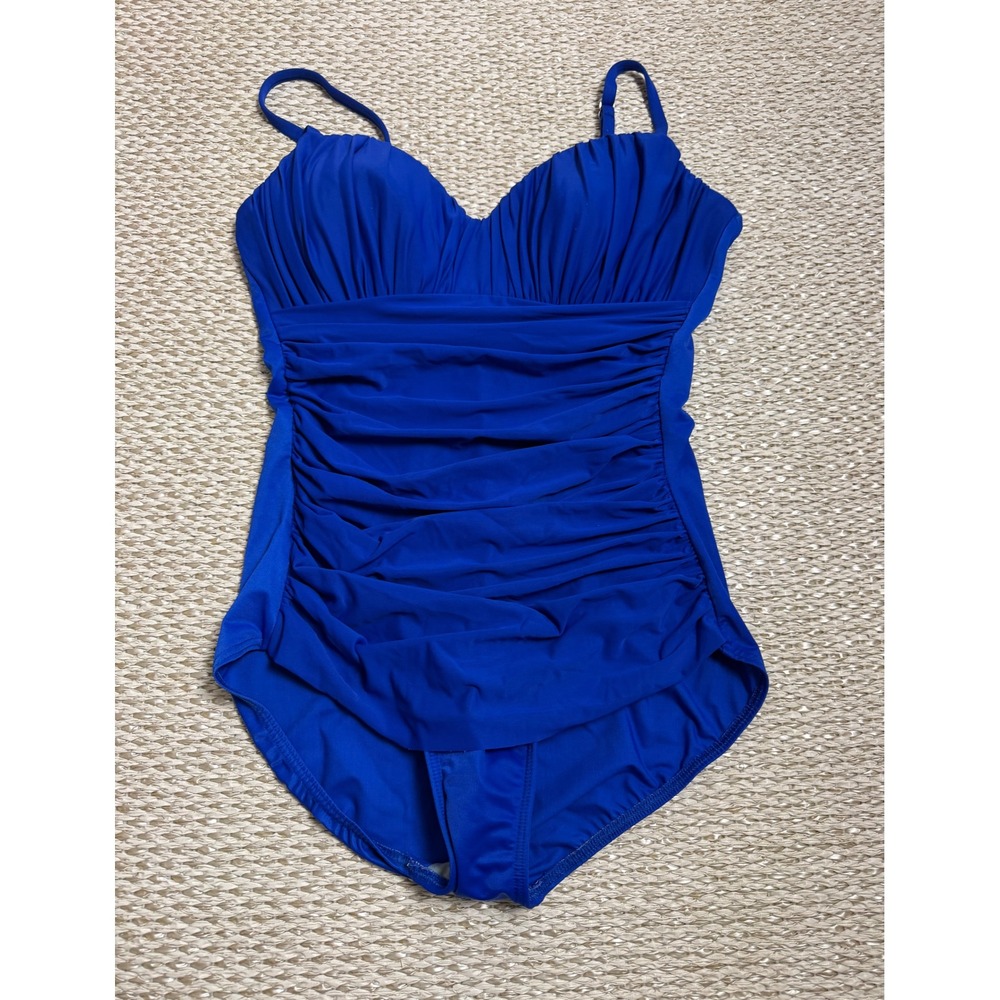 Miraclesuit Womens Royal Blue Ruched One Piece Swimsuit Size 12 Slimming 68460